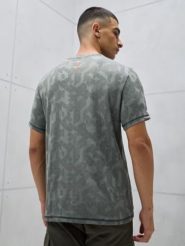 Image of TECHNOSPORT Men Polyester Regular Fit Half Sleeve Jacquard T-Shirt with Double Cool, Quick Dry & Anti Microbial for Sports, Running & Casual Use