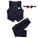 YiZYiF Bambino Completi e Coordinati Gentiluomo 2 Pezzi Gilet con Cravatta a Farfalla + Pantaloni Suit Formali Vestiti per Ragazzi Elegante Tuta Smoking Abiti Set 2-14 Anni Blu Scuro 6-7 Anni