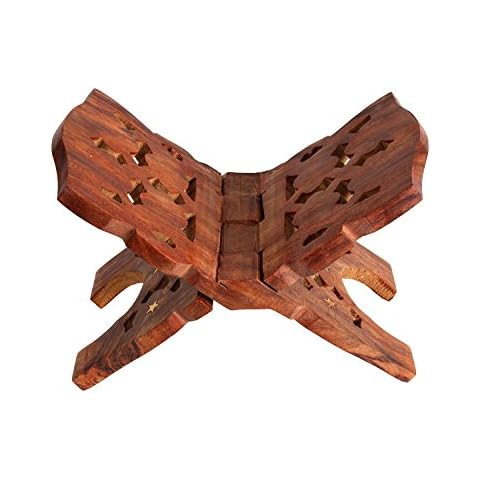 The StoreKing Mother's Day Gifts Wooden Religious Quran Holder Book Stand Rihal Rehal Reading Book Rest Foldable Stand With Intricate Hand Carvings (Brown) Cover