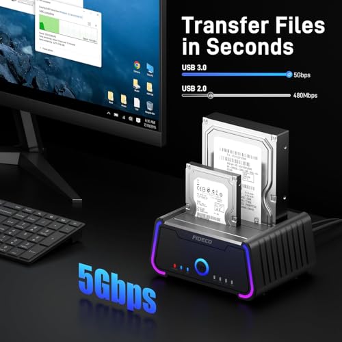 Image of ETZIN Hard Drive Docking Station, USB 3.0 Hard Drive Dock for 2.5 inch and 3.5 inch SATA HDD SSD, HDD Docking Station with RGB Lights, Support Offline Clone and UASP EPL-YPZ230R