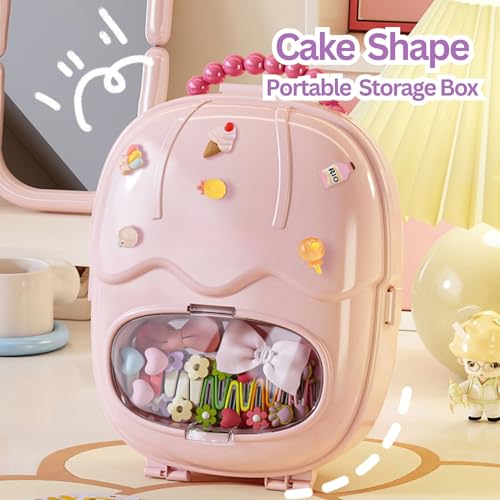 Image of KiZY Girl Kid Hair Accessories Storage Box | Hair Ties-Clips, Bow-Ribbon-Headband, Jewelry Organizer | Portable Case | Available in Multiple Design-Color. (Pink+Purple)