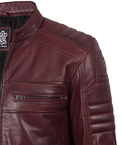 Image of fjackets Leather Jacket Men Real Lambskin - Cafe Racer Moto Style, Stand Collar Zip Up Jacket