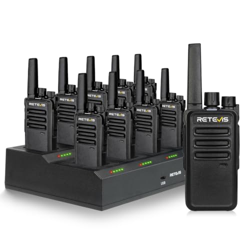 Retevis RT68 2 Way Radio Long Range Walkie Talkies for Adults (10 Pack) with 10 Multi Way Charger Easier Securer Charging 1200mAh Compact Handheld Two Way Radios Rechargeable for Industry