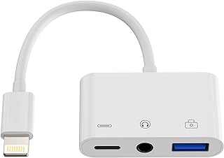 Lightning to 3.5mm Headphone Jack(3in1)USB Charger AUX Cable Dongle for Iphone Adapter Audio OTG for Apple 13 12 11 Pro Max Xr X 8 7plus Ipad Camera Mouse Keyboard Memory Stick Flash Drive Card Reader