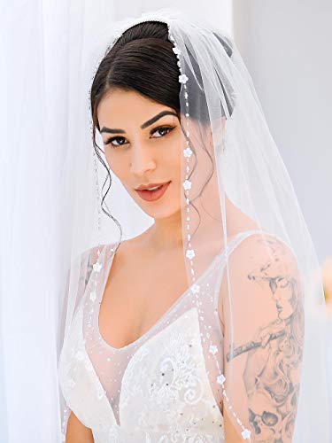 Unicra Wedding Bridal Veil with Comb Bridal Tulle Veils Wedding Hair Accessories for Brides 1 Tier Fingertip Length 35.4 Inches (White)