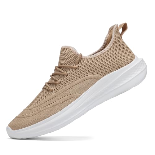 VAMJAM Men's Running Shoes Slip On Walking Shoes Non Slip Lightweight Workout Shoes Breathable Gym Sneakers Fashion Mesh Sneakers Khaki Size 122