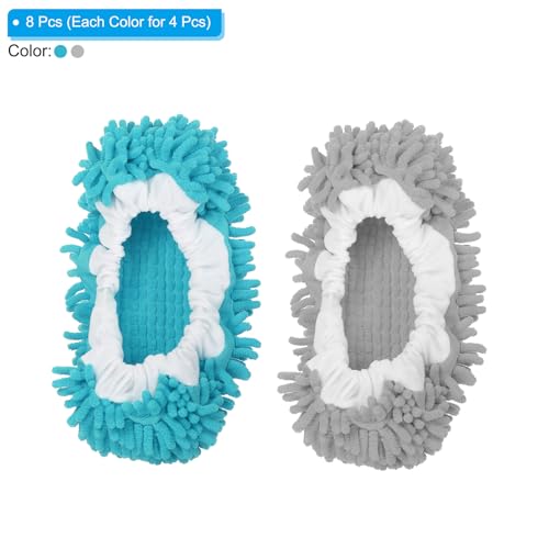Image of MECCANIXITY Mop Slippers Washable Microfiber Floor Cleaning Shoes Cover Chenille Duster Foot Socks Tools for House Clean, Grey /Blue 8 Pack