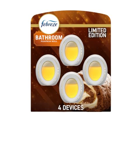 Image of Febreze Odor-Fighting Bathroom Air Freshener for Small Spaces, Pumpkin Roll Scent, 4 Count