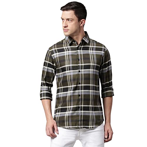 Image of Dennis Lingo Men's Cotton Slim Fit Casual Shirt with Spread Collar & Checkered Print
