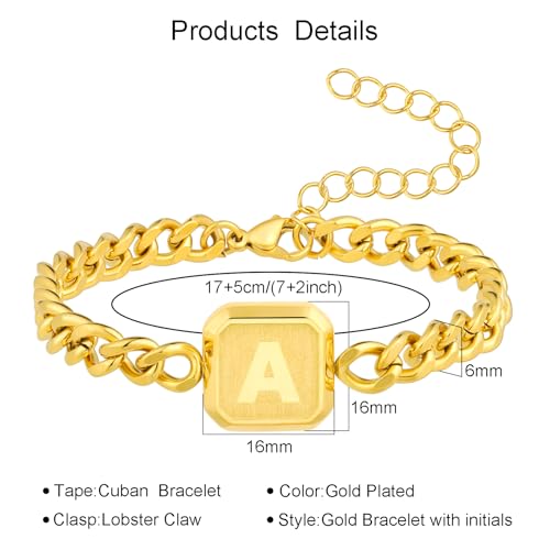 Image of Bellino Initial Bracelet Cuban Link Chain Mens Bracelets Jewelry Gifts | Initial Cuban Link Bracelet for Mens Bracelet Adjustable Size Stainless Steel Men Jewelry Birthday for him Dad Brother Son
