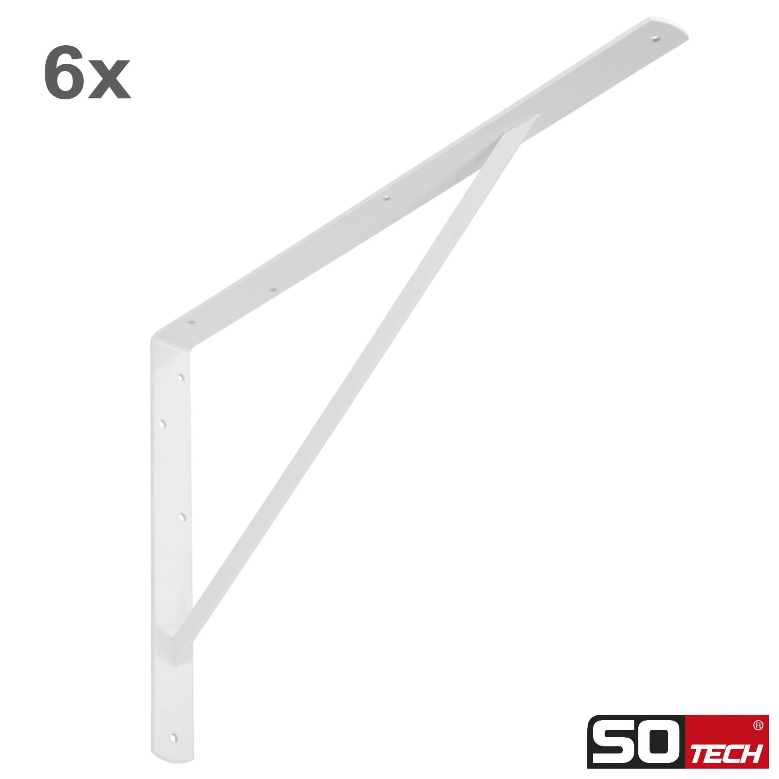 SOTECH 6er Set Regalkonsolen (600 x 375 x 40 mm, weiß, pulverbeschichtet), Schwerlastkonsolen mit Querstrebe zur Stabilisierung