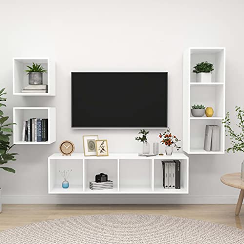 MNISDFL Mueble Salon Mueble TV Aparadores Salon Armario cocinaJuego de Muebles de salón 4 Piezas Madera ingeniería Blanco