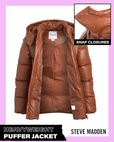 Steve Madden Girls' Jacket – Heavyweight Faux Leather Quilted Puffer Coat for Girls (4-16)2