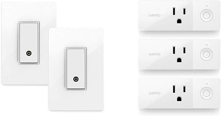 WeMo F7C030-BDL in-Wall Smart Switch, No Hub Required, 2-Pack & Wemo Mini Smart Plug 3-Pack, WiFi Enabled, Works Amazon Alexa The Google Assistant