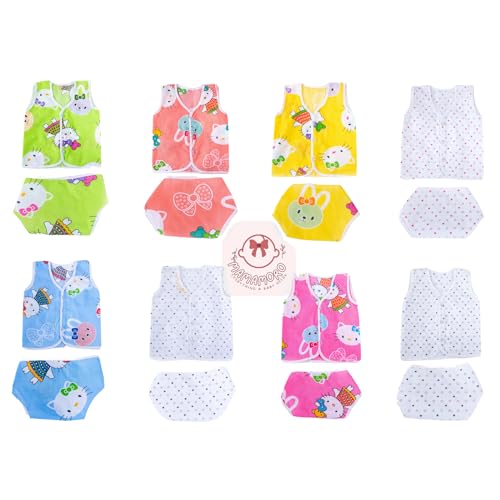 MAMAMORO New Born Baby Boy’s & Baby Girls 8 Front Open Jhabla with 8 Cloth Single Layer Nappies (0-6 Months, Multicolour)
