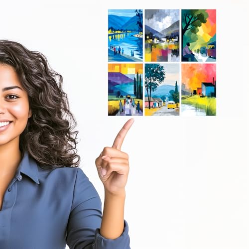 Image of SiddArtify Abstract Landscape Wall Art Prints Set - Modern People Poster Decor for Living Room Bedroom Office - Set of 2-4x6 Inch - Board (Pack of 6) - Sticker (Pack of 6)