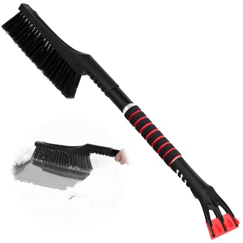 DXNQ Snow Brush with Detachable Ice Scraper for Car Flexible Snow Remover and Windshield Cleaning Tool with Wide Bristle Brush - Winter Sweeper for Auto, SUV (Black)