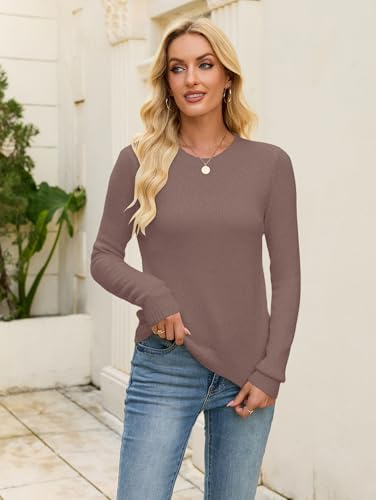 Image of Libsorge Womens Cute Crewneck Ribbed Knit Lightweight Thin Sheer Long Sleeve Sweater T Shirt Top Spring 2025