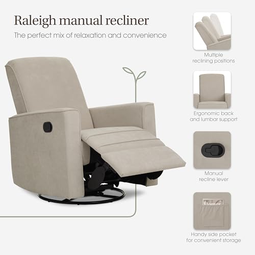 Image of Evolur Raleigh Upholstered Manual Glider Recliner- Rocking & 360 Swivel with Smooth Glide - Greenguard Gold & FSC Certified - Modern Nursery and Living Room Chair in Tan
