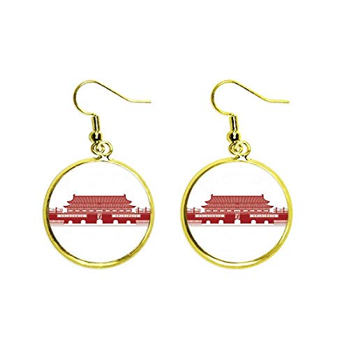 Pendientes de Tiananmen en oro y esmalte Mao rojo joyería fina para mujer