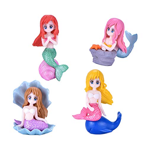 Miniature Mermaid Figurines 4 Pcs, Shell Mermaid Toy Figure Collection Playset Doll Cake Toppers Birthday Cake Decoration Wedding Party Supplies