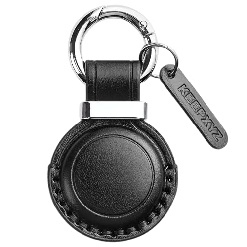 KEEPXYZ AirTagキーチェーンホルダー用本革 – エアタグキーチェーンリングフォブアクセサリー用エアタグホルダーケースカバー, ブラック V2.1, Small（Amazon）