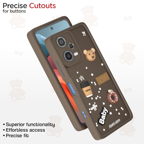 Image of Pikkme Back Cover for Redmi Note 12 5G | Cute Fun Cartoon 3D Bear Silicone Full Body Protection Bumper Case (Brown)
