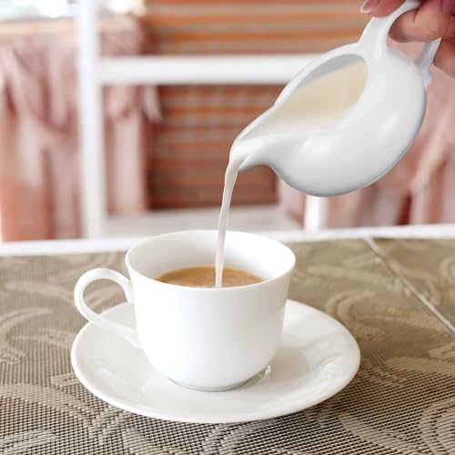 Luxshiny 140ml Ceramic Creamer with Handle, 3pc Mini White Ceramic Milk Jug Small Coffee Milk Creamer Pitcher Gravy Boats (12x8.5x4.5cm) - Image 4