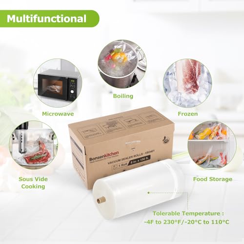 Image of Bonsenkitchen 8 inch x 150' Vacuum Sealer Bags Rolls with Cutter for Food