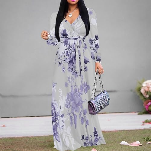 Image of PinkPatty Women's Long Sleeve Maxi Dress Plus Size Trendy Wedding Guest Dress with Pockets&Belt