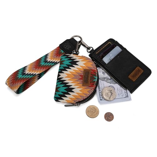 Image of Wrangler Aztec Keychain Wristlet Wallets for Women Western Dual Pouch Wristlet Credit Card Holder Wallet with Zipper Pocket WG2211-W0051BK