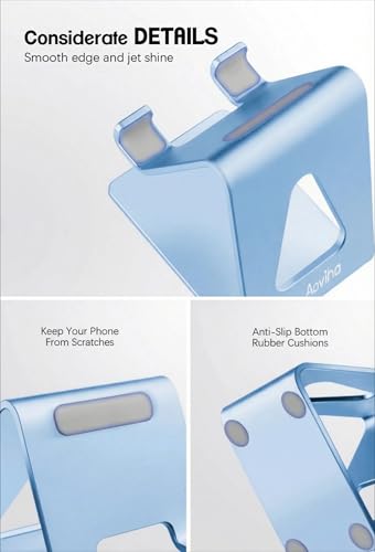 Image of Aoviho Cell Phone Stand for Desk, Aluminum Phone Holder, Sky Blue | Built to Last, Hands-Free Viewing, Fits iPhone 17 /16 /15 Series & Samsung Galaxy, Ideal for Home & Office
