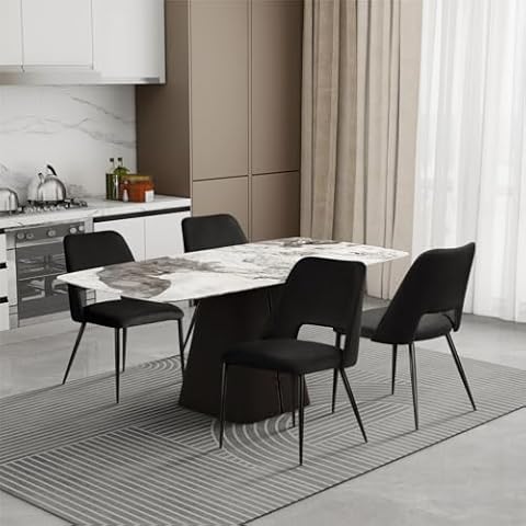 comfy to go Dining Chairs Set of 4, Black Velvet Chairs, Mid Century Modern Upholstered for Room, Kitchen - 18.5'' D x 18.5'' W x 32.5'' H (Black) Black-4 Cover