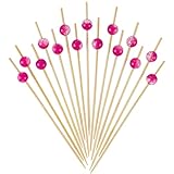 Minisland Fuchsia Pink Pearl Fancy Toothpicks for Appetizers, 4.7 Inch Long Bamboo Cocktail Picks, Decorative Party Food Drinks Charcuterie Fruit Kabobs Skewer Sticks 100 Counts - MSL413