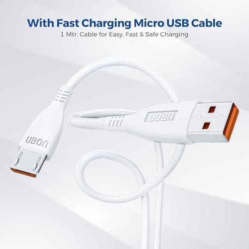 Image of Ubon CH85 20W Dual USB Car Charger with Micro USB Cable | Fast Charging Car Adapter | Overheat & Overvoltage Protection | Compact & Durable Design | Compatible with All Smartphones & Devices (White)