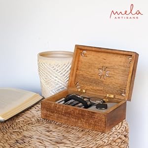 Mela Artisans Large Burnt Mango Wood Boxs with Lid “Serena” Wooden Large Keepsake Boxs-Handmade Decorative Boxs with Lid for Use As Tea Box, Book Boxs, Jewelry Box, Photo Storage Boxs - 9” x 6” x 3.5” Mela Artisans Large Burnt Mango Wood Boxs with Lid Serena Wooden Large Keepsake Boxs Handmade Decorative Boxs with Lid for Use As Tea Box Book Boxs Jewelry Box Photo Storage Boxs 9 x 6 x 35