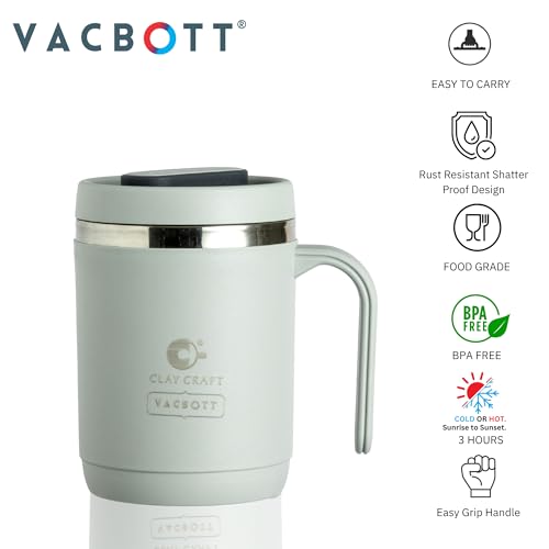 Image of CLAY CRAFT VACBOTT Dyona 400ML (Light Grey) Premium Stainless Steel Puf-Insulated Flask Mug| Long Hrs Hot & Cold|Airtight, BPA-Free, Leak-Proof Travel Mug with Handle| Made in India