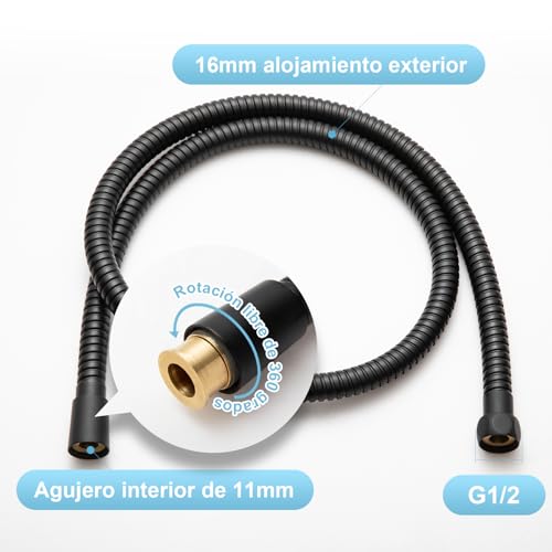 Flexo Ducha de Alta Presión OFFO de 11 mm con diseño antitorsión negro 8