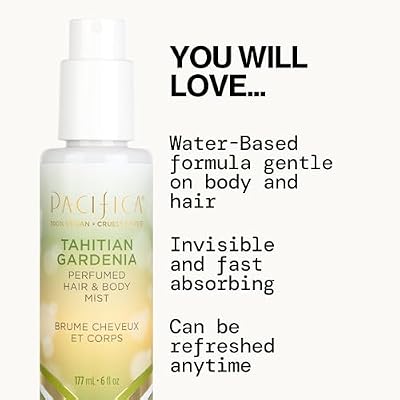 Pacifica Tahitian Gardenia Perfumed Hair & Body Mist, Alcohol-Free Spray Designed For Head-To-Toe Wear, Vegan & Cruelty-Free, 6 Fl Oz