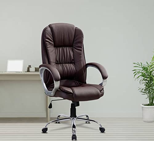 Image of MRC M061 Ergonomic High Back Premium Leatherette Office Chair with Fixed Armrests, Heavy Duty Chrome Base,| Home Office Desk Chair, 3 Years Warranty,Pre-Assembled (Brown)
