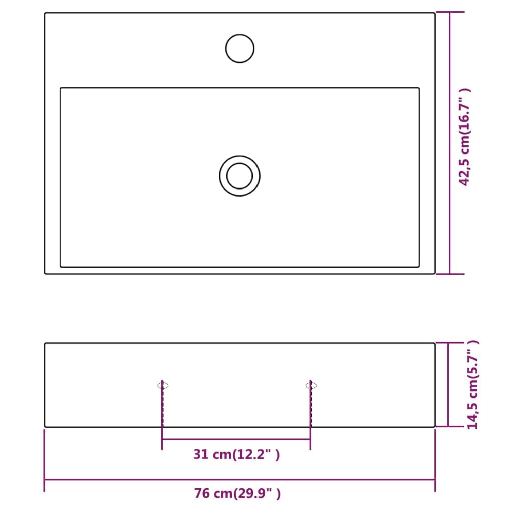 vidaXL Lavabo Rectangular con Agujero de Grifo Cerámica Blanco Lavamanos Aseo