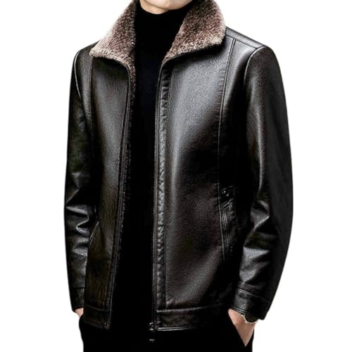 Veste en cuir synthétique homme à revers et doublure chaude hiver