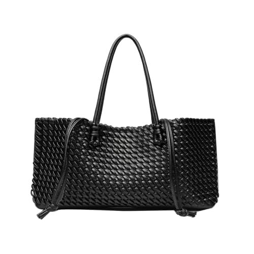 Image of Woven Leather Tote Bag For Women Crossbody Shoulder Bag Large Hobo Handbags Vegan Female Bag Vegetable Basket