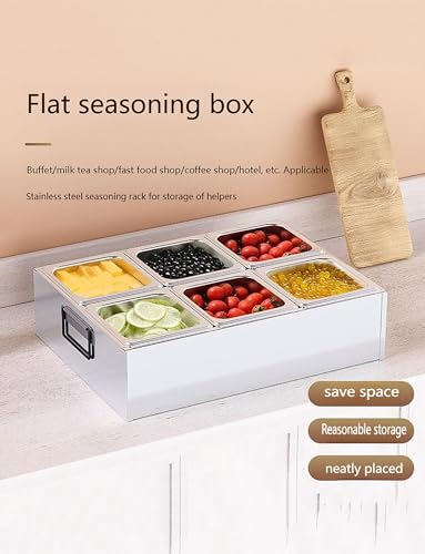 Estación de cocina de acero inoxidable para pizza y dispensador de condimentos con tapa, bandeja de un solo compartimento para uso en interiores y exteriores, dispensador de especias de