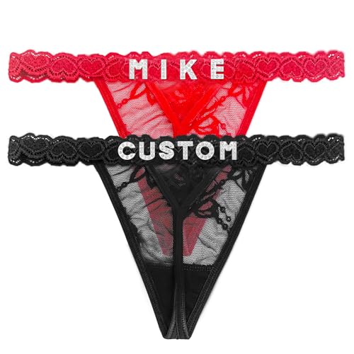 Image of Women's Personalized Thongs with Funny Rhinestone Letters, Custom Name Underwear Panties for Couples