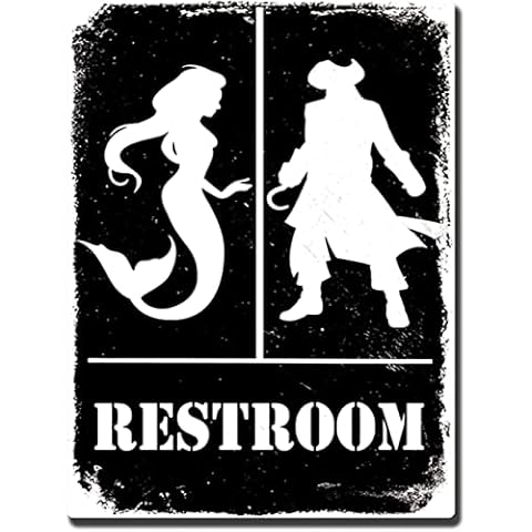 Teuoqi EYSL Vintage Tin Sign Restroom Sign Mermaid Pirate Family Restroom for Restroom Door Wall Decor 6x8inch-Sign Cover