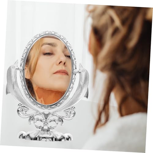 Miroir de maquillage double face pivotant en argent pour table de bureau