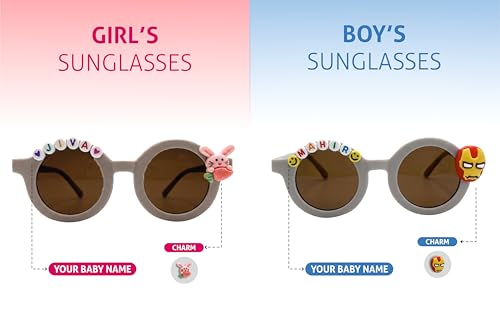 Image of PLAS ART STUDIO Customised round sunglasses Kids Sunglasses Get Kids Name on Frame For Girls & Boys. (Recommended Age 2+)