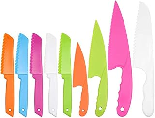 SelfTek 9 Pieces Plastic Kitchen Knife Kid Chef Safe Nylon Knife Corlorful Children's Cooking Knives for Baking, Fruit, Bread, Cake, Lettuce, Salad
