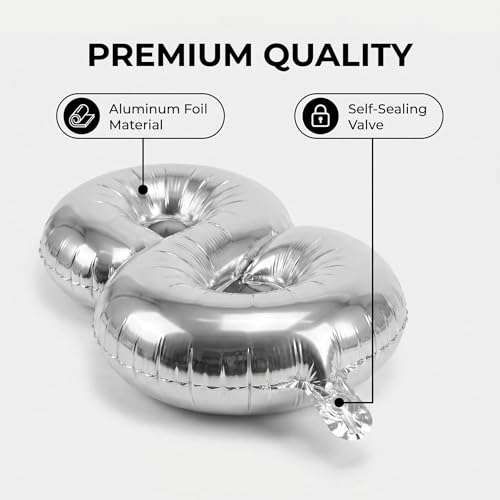 Image of Number 10 Balloon Foil Mylar Balloons for Birthday Party Decoration (Silver, 16 Inch)